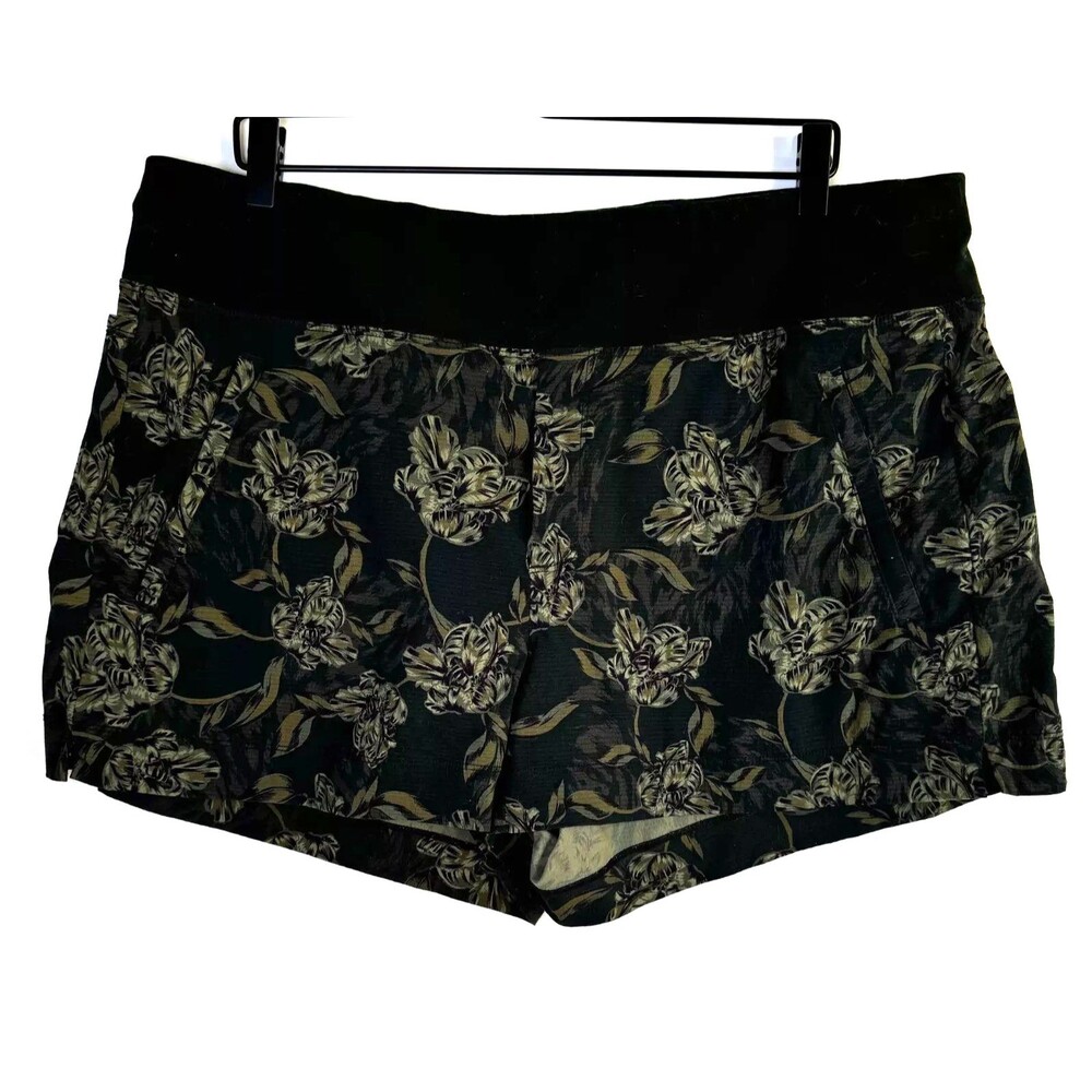 Athleta‎ Womens 18 Ripstop Hiking Shorts Green Floral Print Trail Activewear